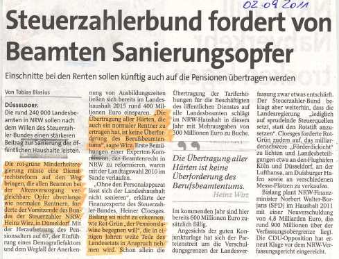 Steuerzahlerbund fordert von Beamten Sanierungsopfer.